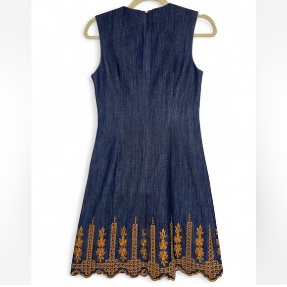 Adam Lippes Denim Embroidered
Hem Sheath Dress - Picture 9 of 9